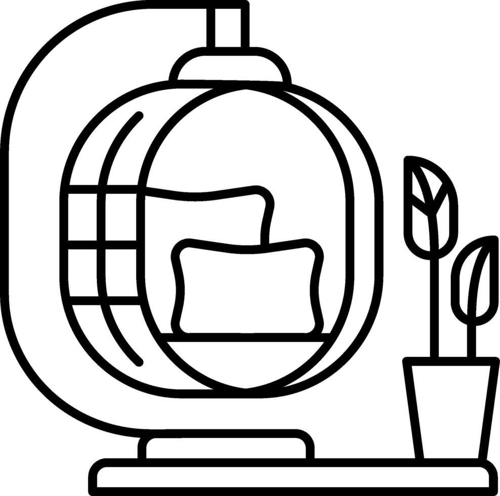 A black and white illustration of a lamp and plant vector