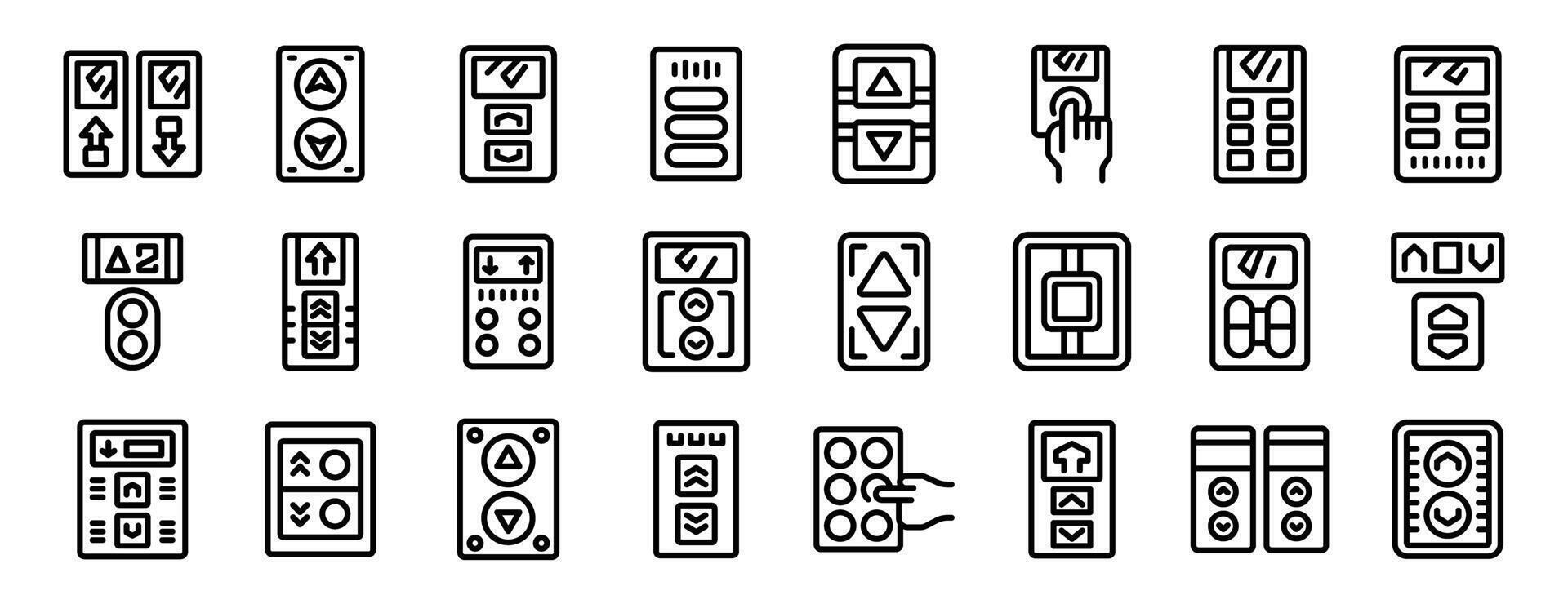 Elevator control panel icons set. Set of elevator buttons icons showing different designs and functions vector