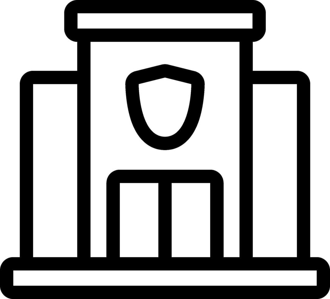 A black and white image of a building with a shield on it vector