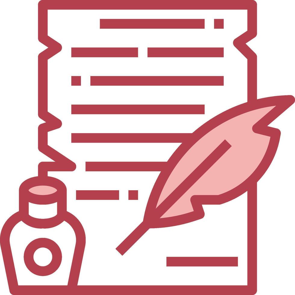 A red ink pen and a feather on a paper vector