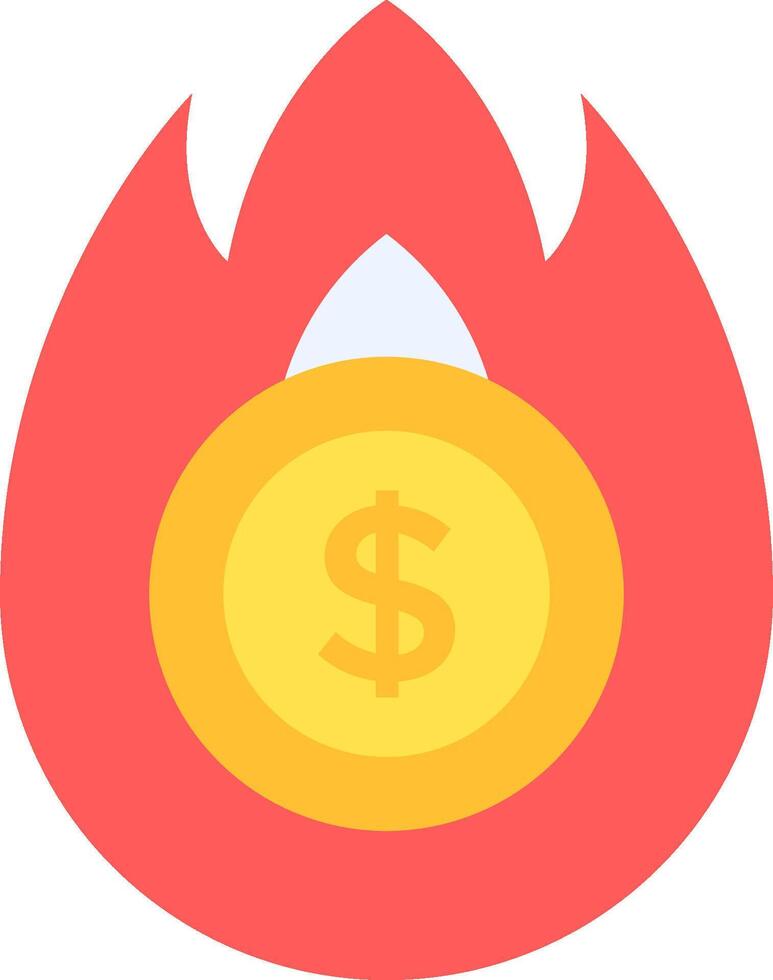 A dollar coin in a fire with a flame vector