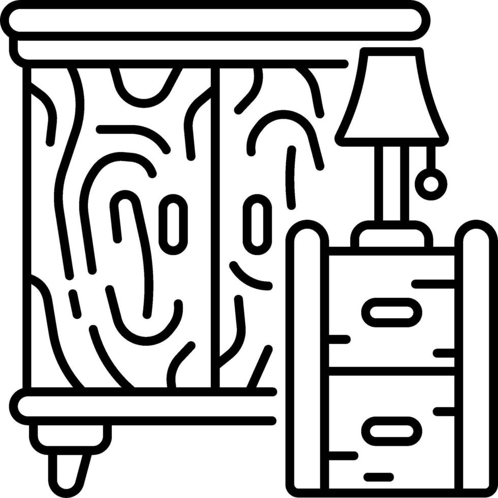 Wooden cabinet with lamp and dresser icon illustration vector