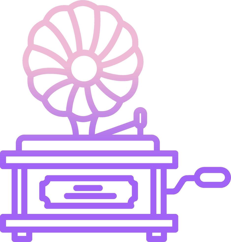 A purple and pink line icon of a gramophone vector