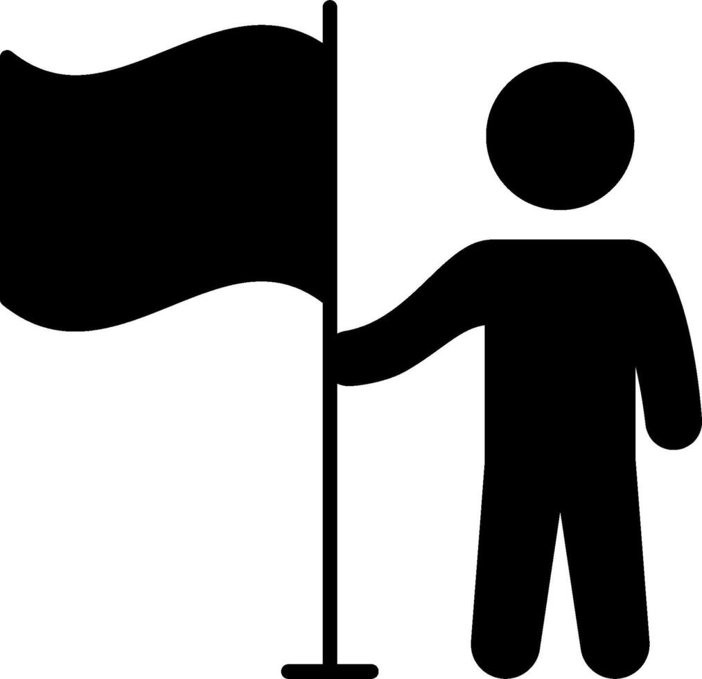A black silhouette of a person holding a flag vector
