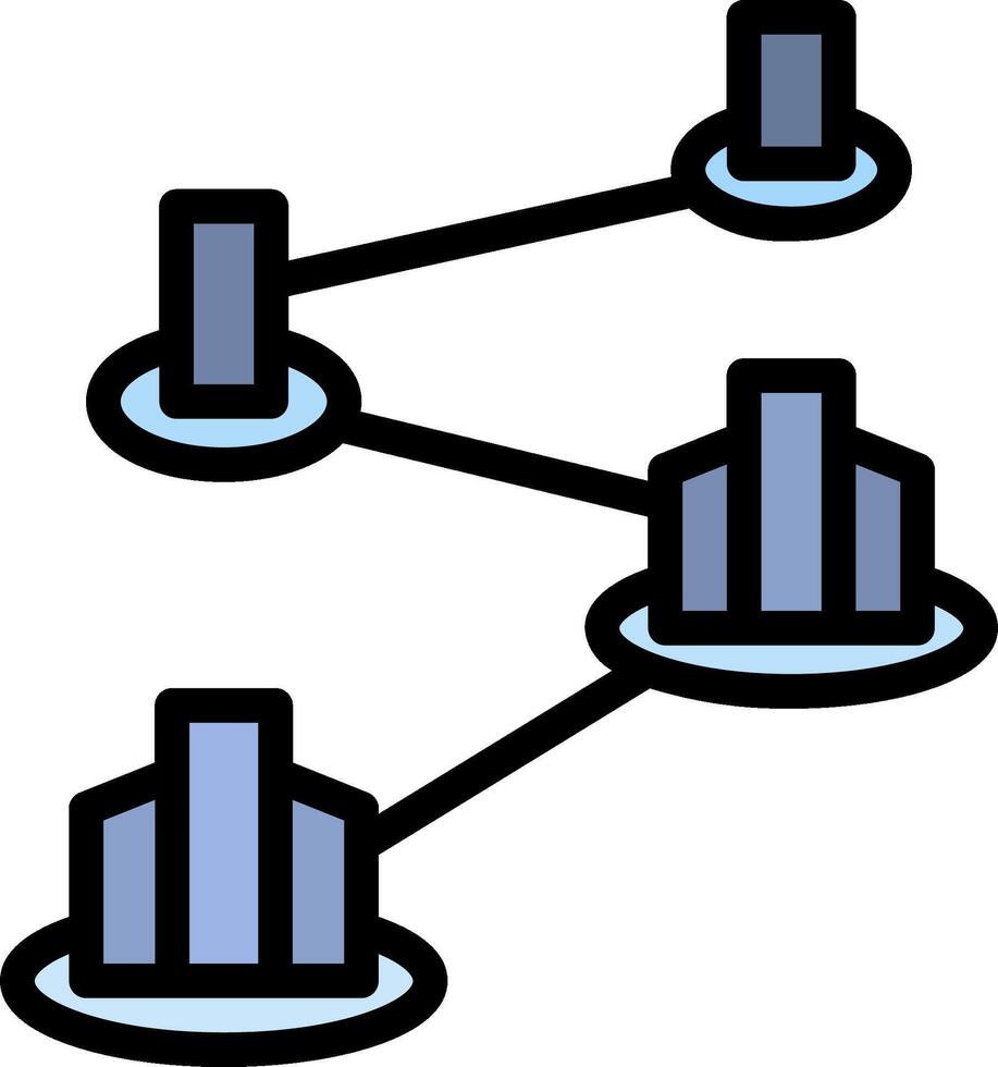 A diagram of a network with three buildings vector
