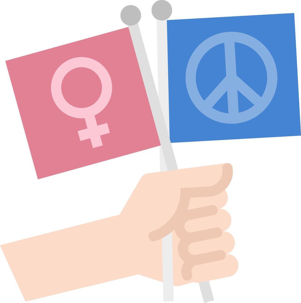 Two hands holding two flags with peace and female symbols vector