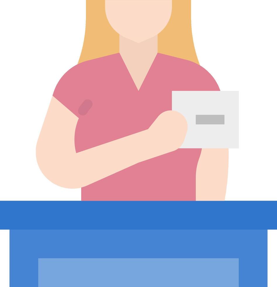 A woman holding a letter in front of a podium vector