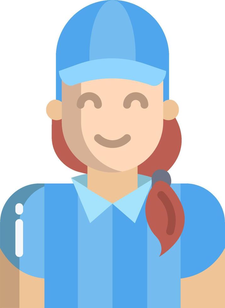 A woman in blue uniform with a baseball cap vector