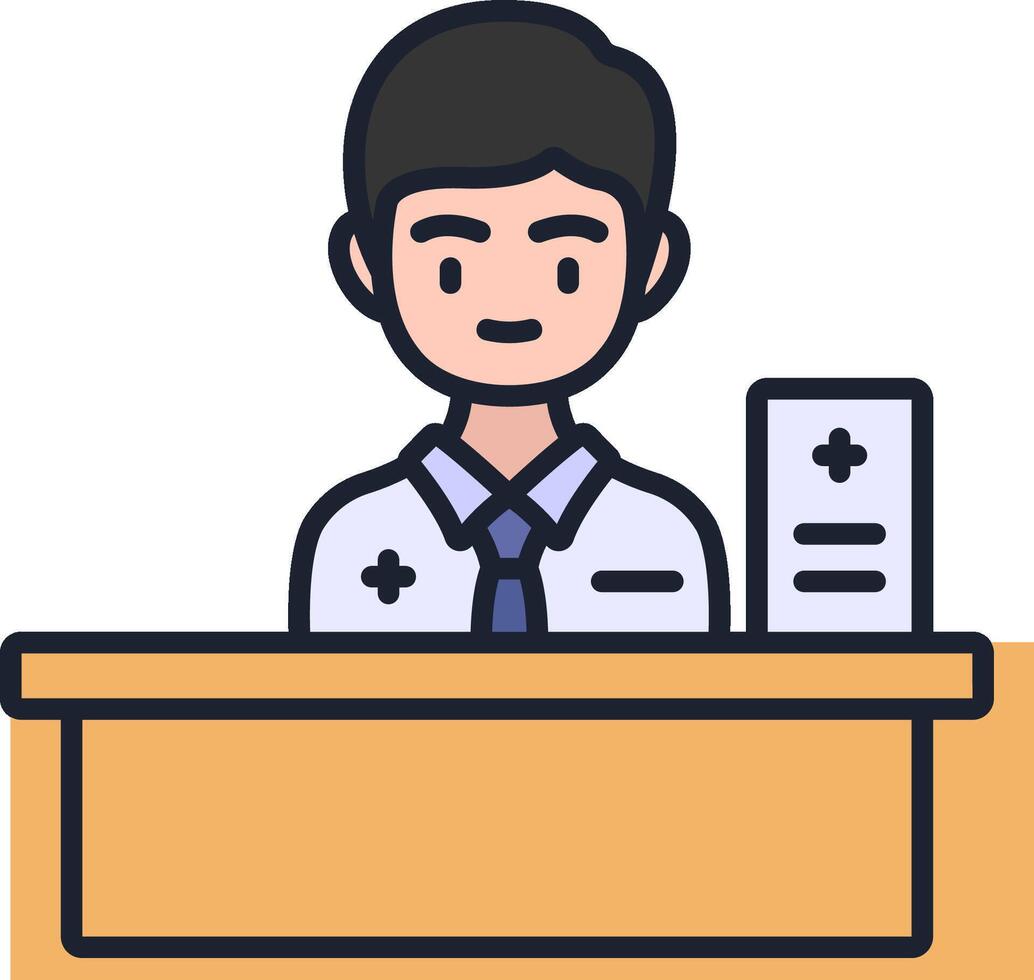 A doctor is sitting at a desk with a clipboard vector