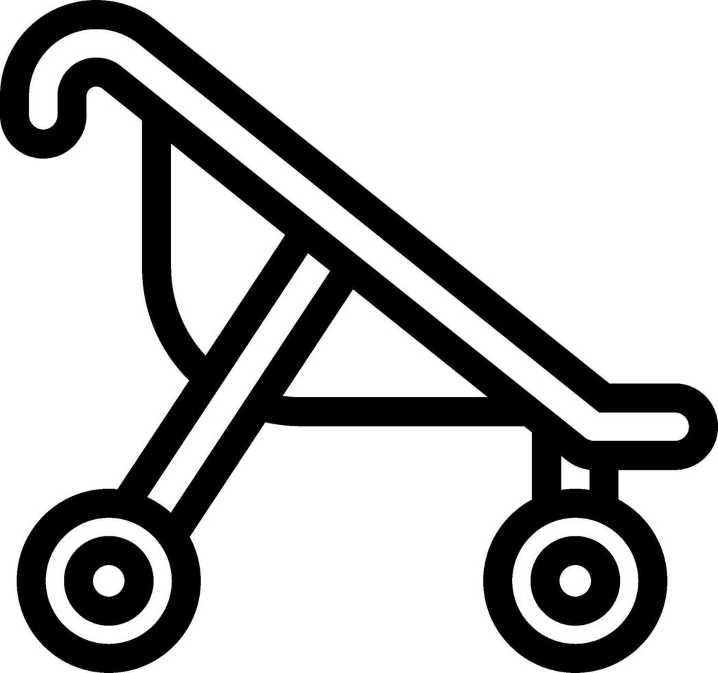 A black and white illustration of a baby carriage vector