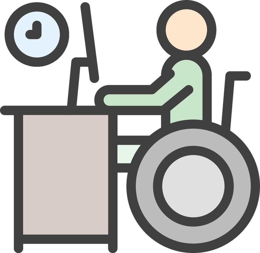 A person in a wheelchair is sitting at a desk with a computer vector
