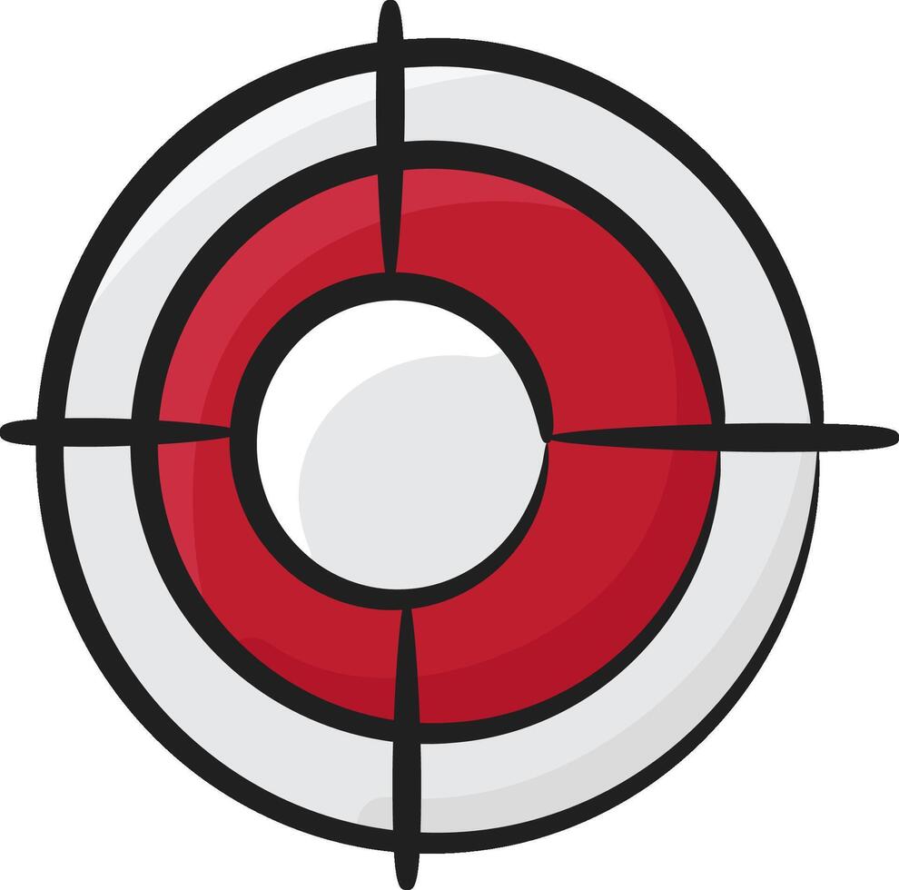A red and white crosshair with a red dot in the center vector