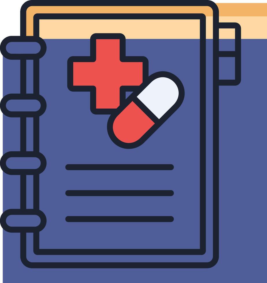 A medical notebook with pills and a cross vector