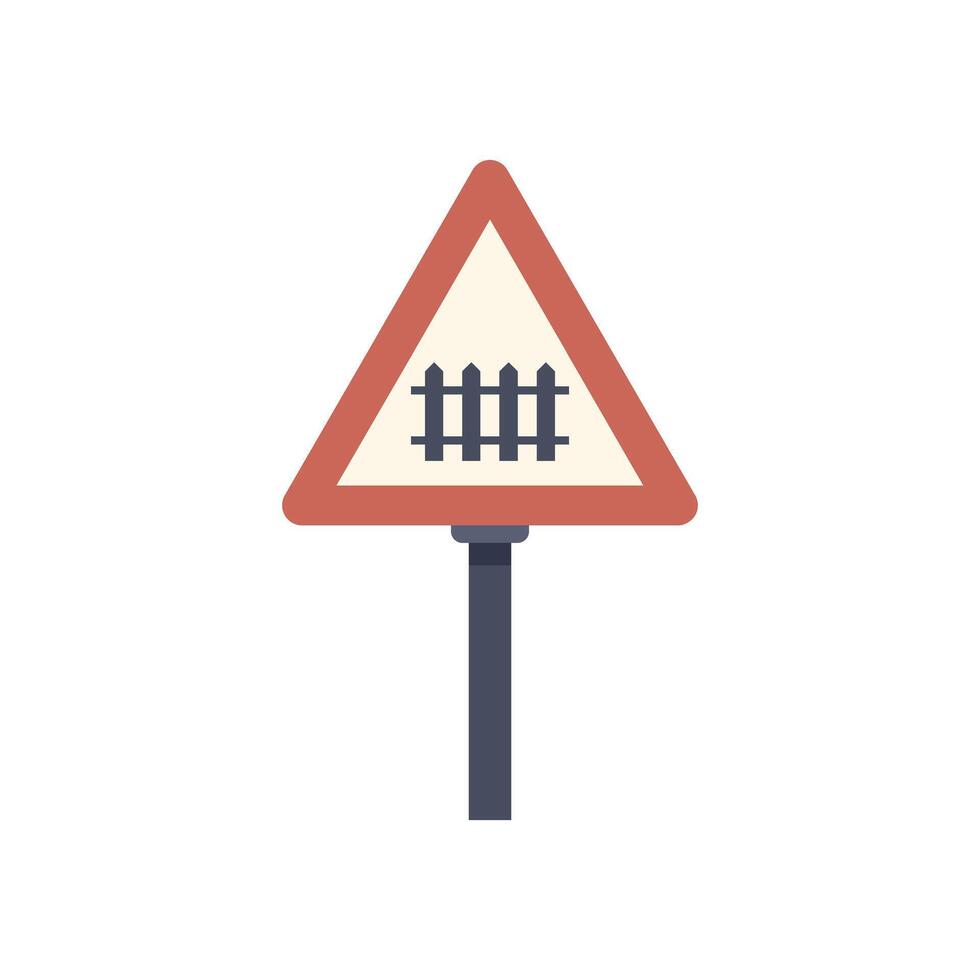Red triangular warning road sign displaying railroad crossing sign vector