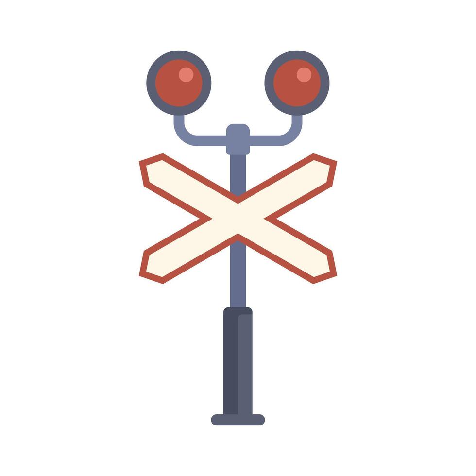 Railroad crossing signal flashing with red lights warning sign vector