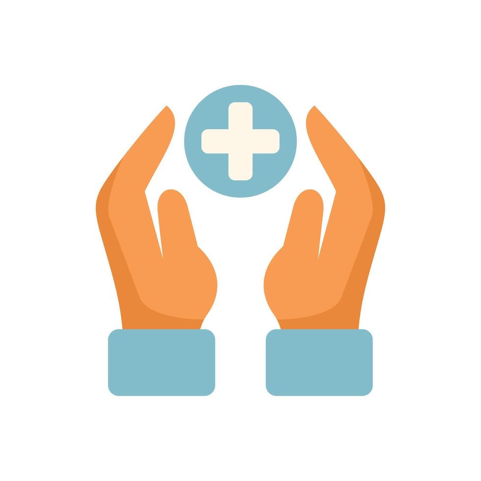 Two hands protecting medical cross symbol vector
