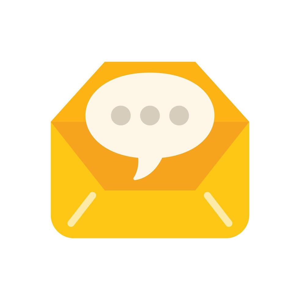 Yellow open email envelope containing speech bubble with three dots vector