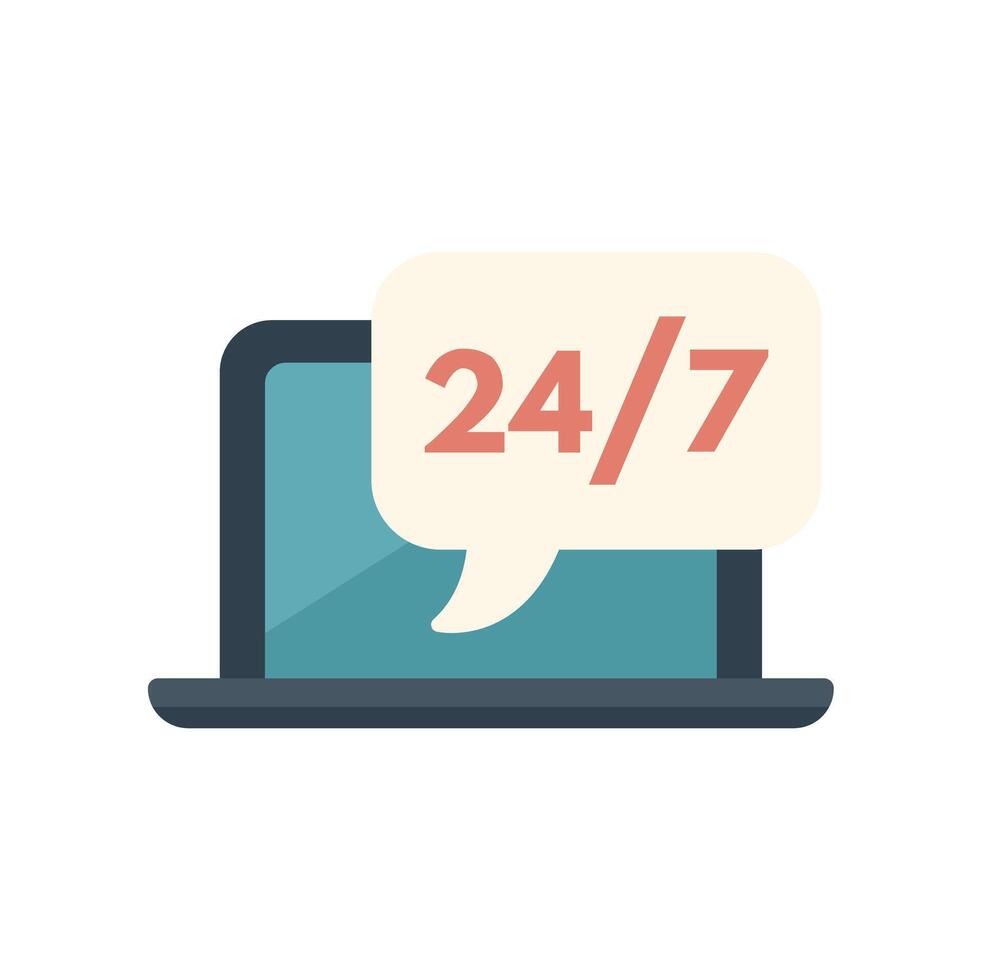 Laptop showing 247 availability in speech bubble vector