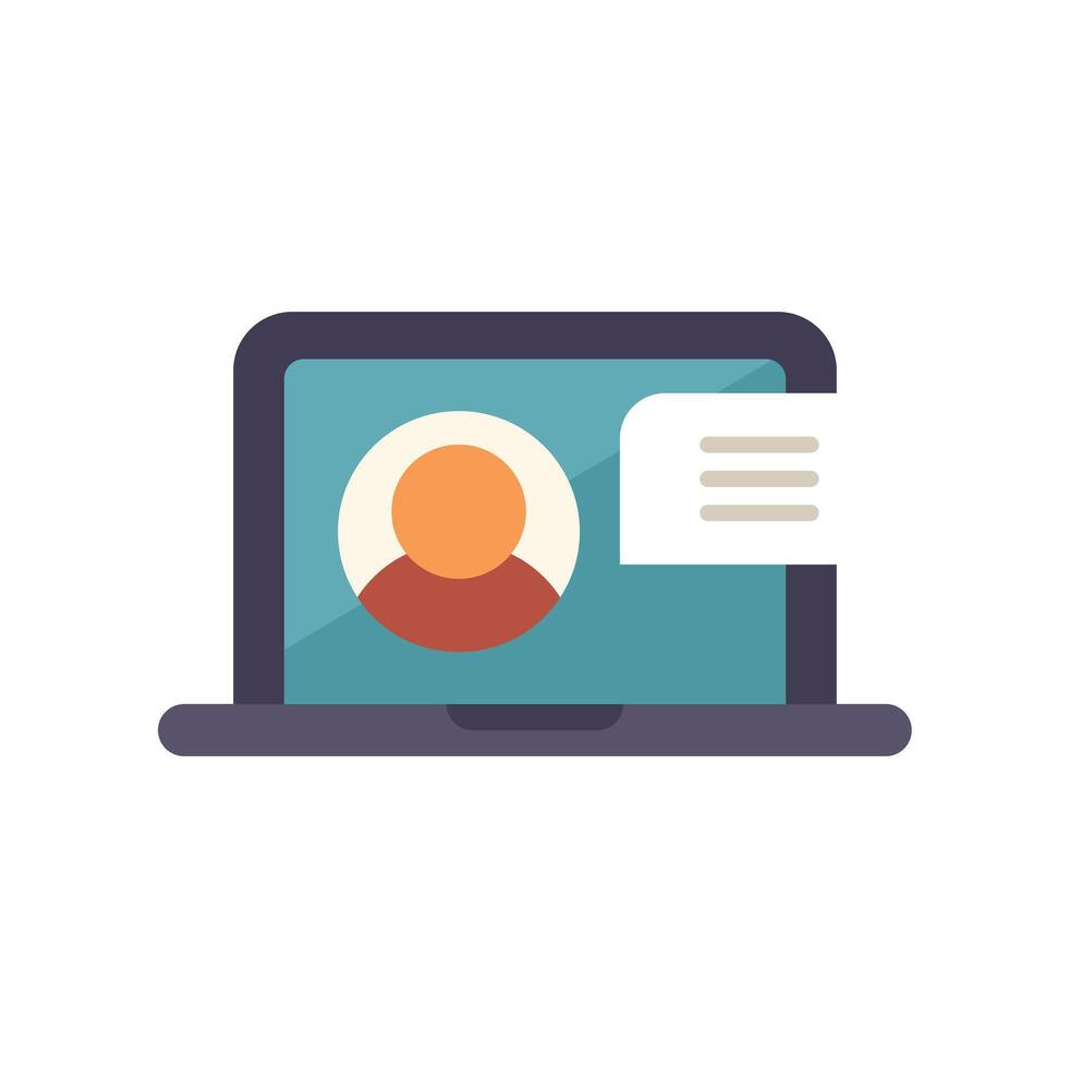 Laptop showing online user profile with message notification vector