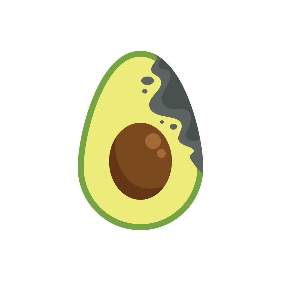 Rotten avocado showing mold growing on its flesh vector