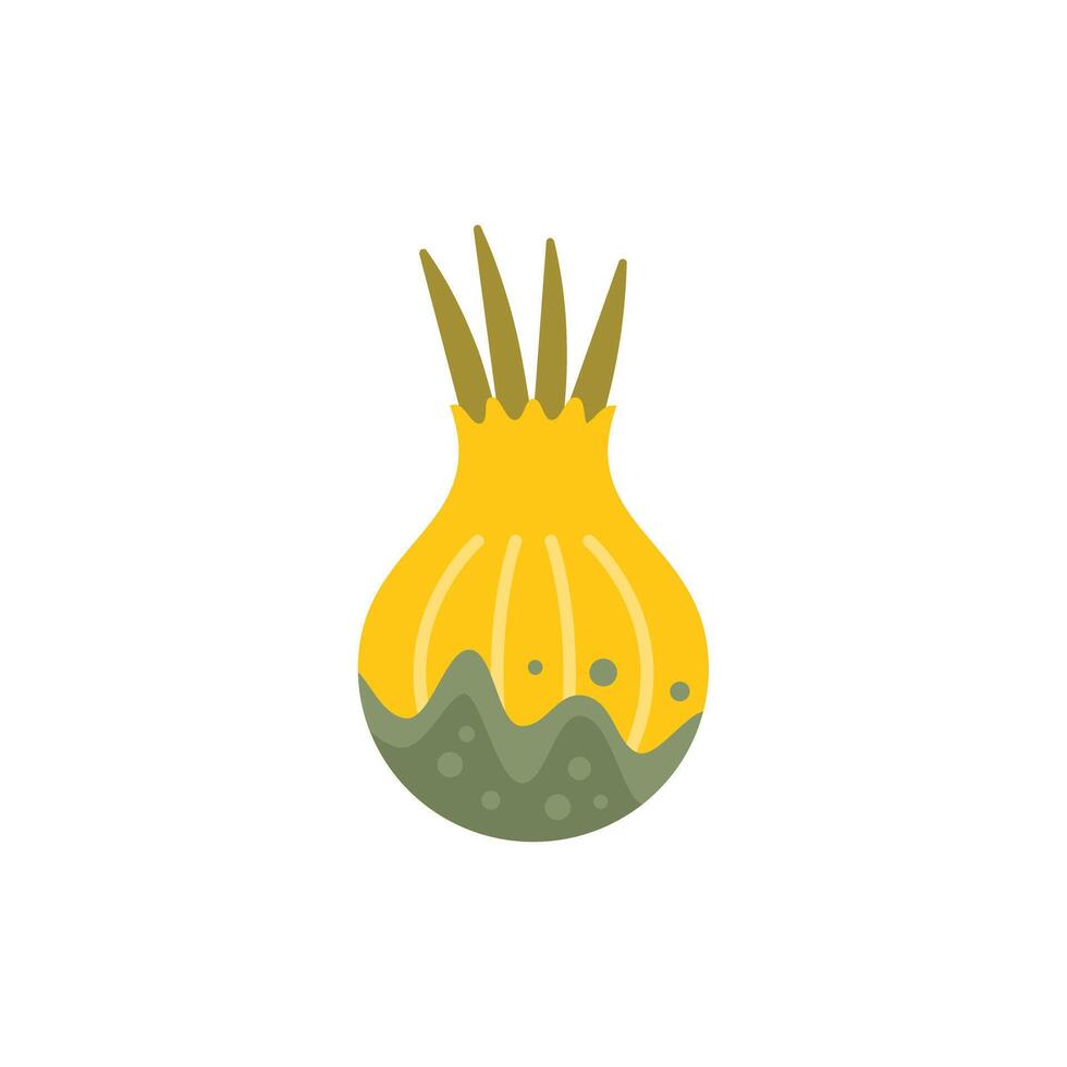 Yellow onion growing with green sprouts icon vector