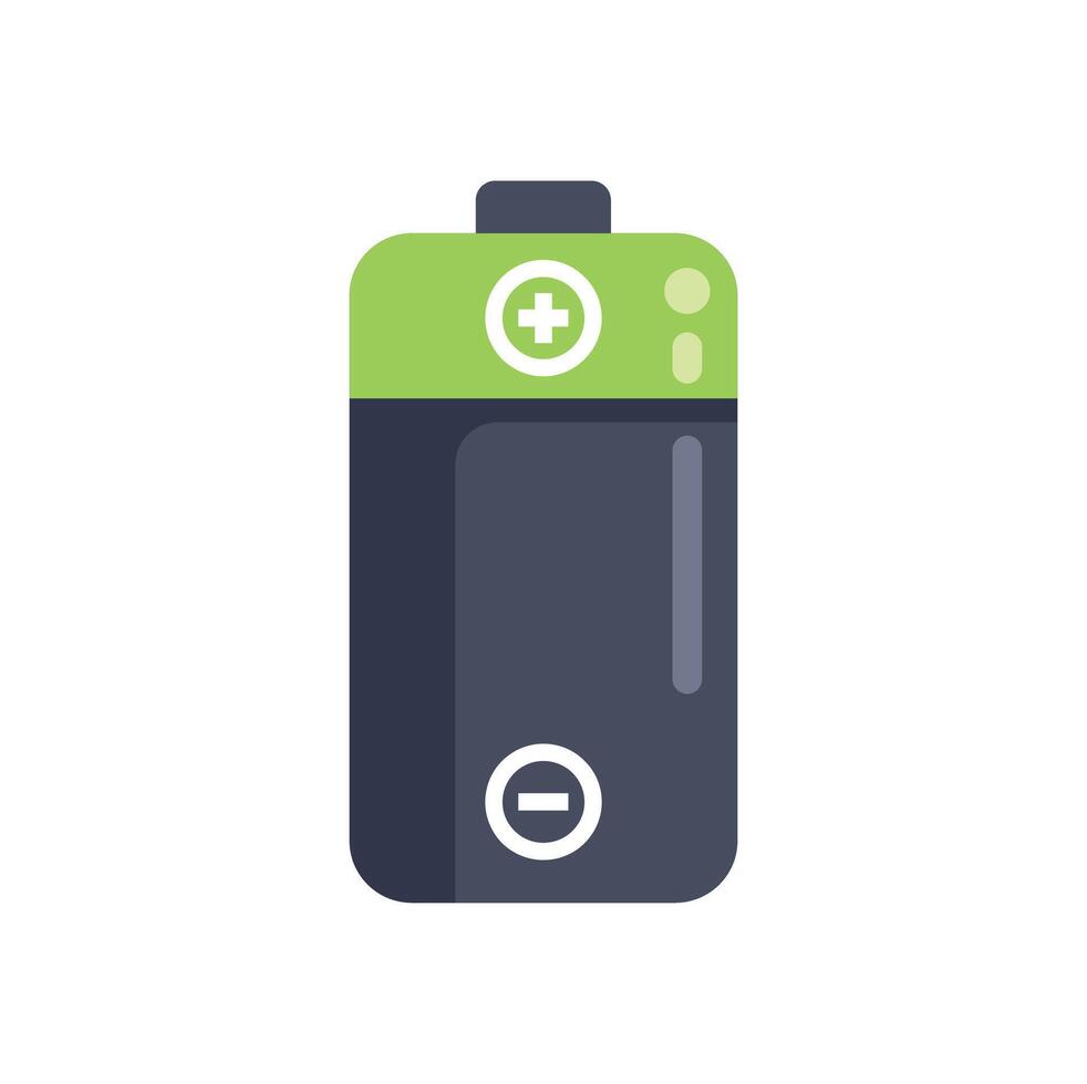 Green battery providing power with plus and minus signs vector