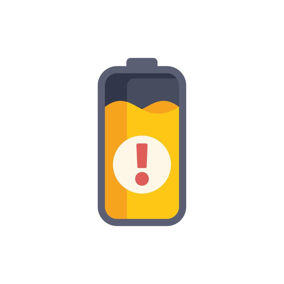 Yellow battery showing low battery warning symbol vector
