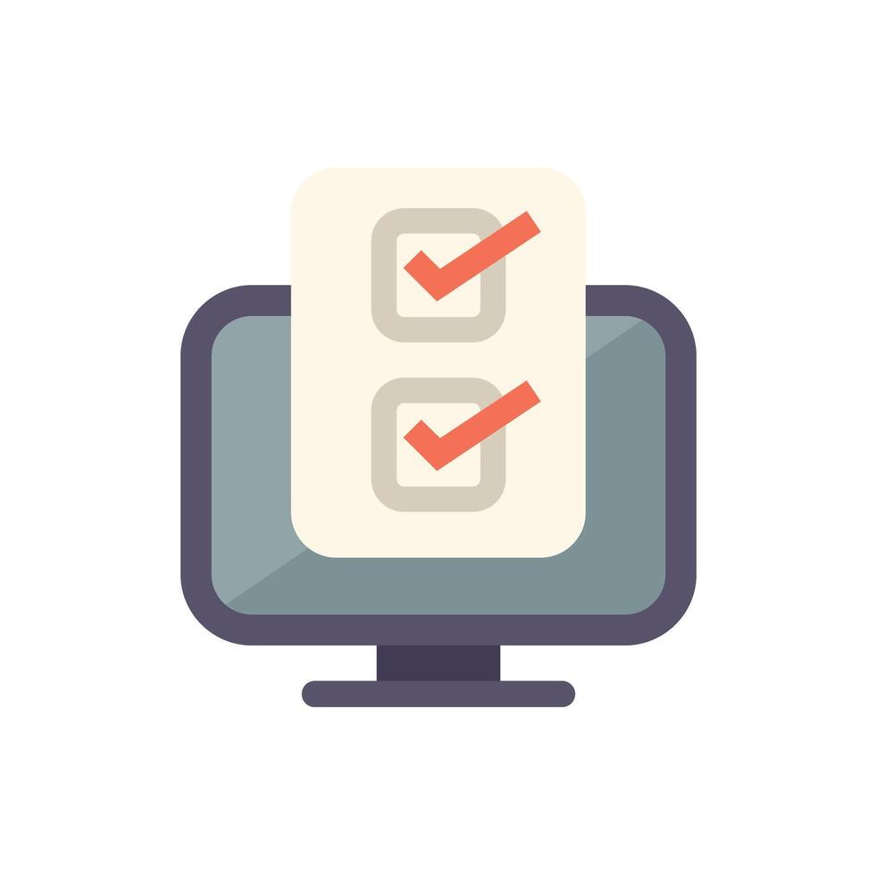 Desktop computer displaying checklist with checked boxes for online survey vector