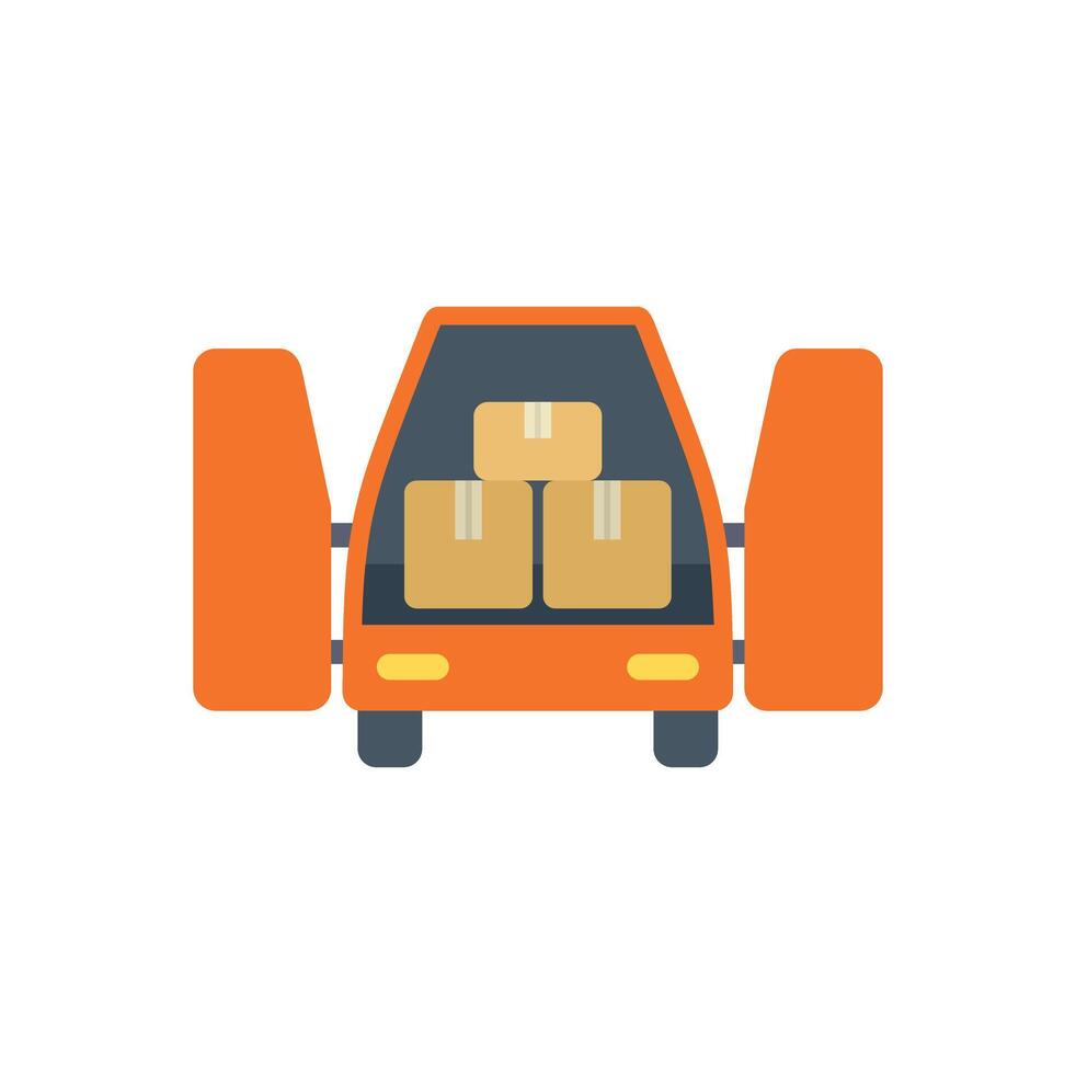 Delivery truck with open doors is unloading packages vector
