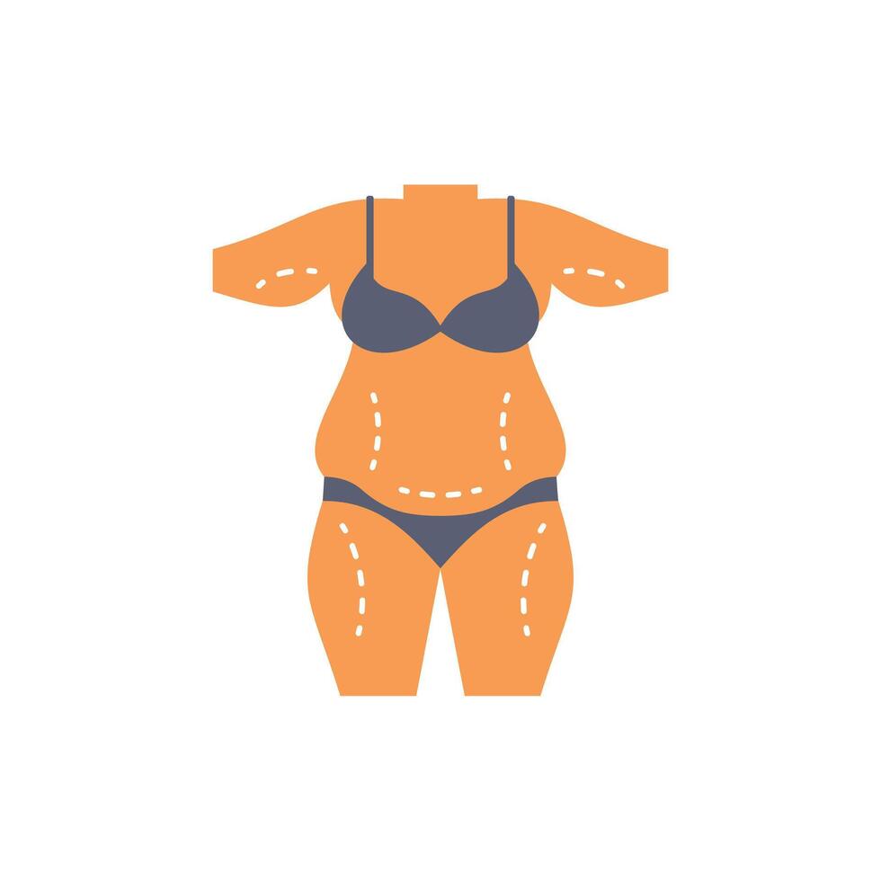 Woman body undergoing plastic surgery with correction lines showing possible result vector
