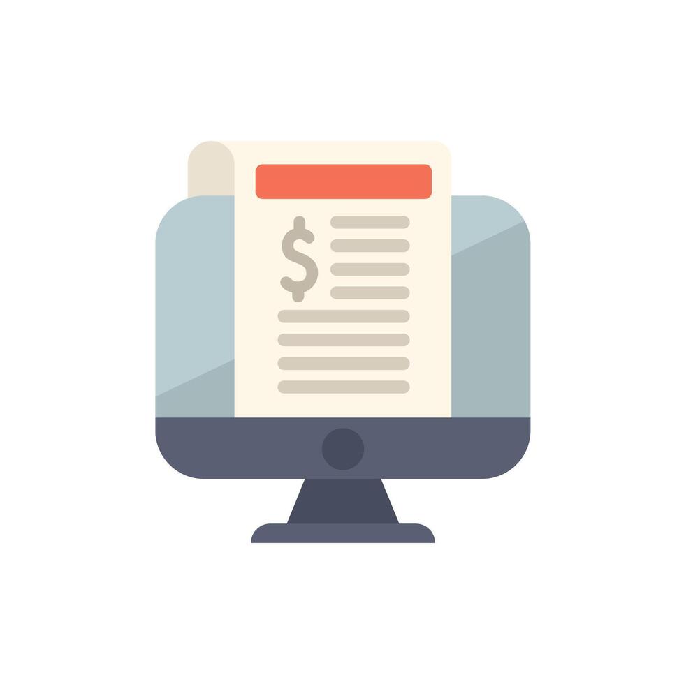 Desktop computer displaying financial report with dollar sign vector