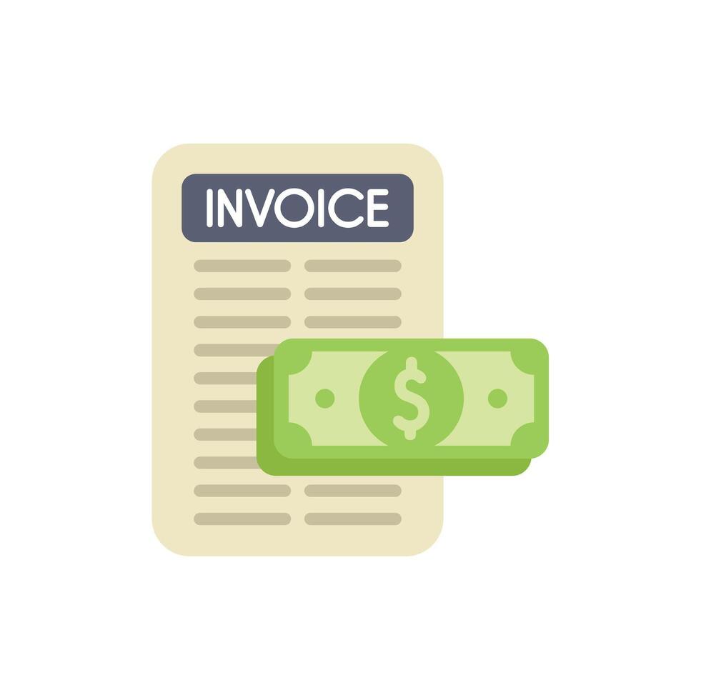 Invoice with money flat icon depicting payment vector