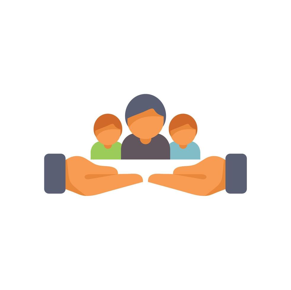 Two hands protecting a group of three people representing customer retention vector