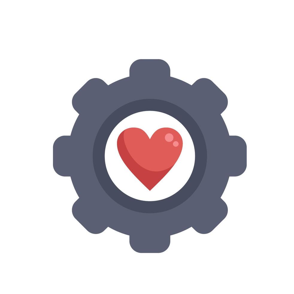 Gear with a heart representing the concept of love at work vector