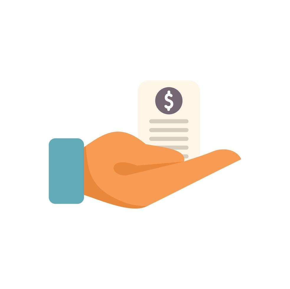 Hand holding invoice with dollar symbol for payment flat vector illustration isolated on white background