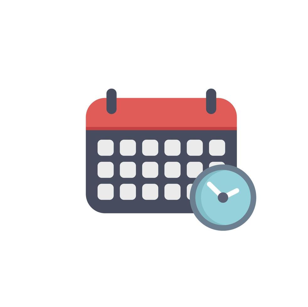 Calendar showing month with clock displaying time vector