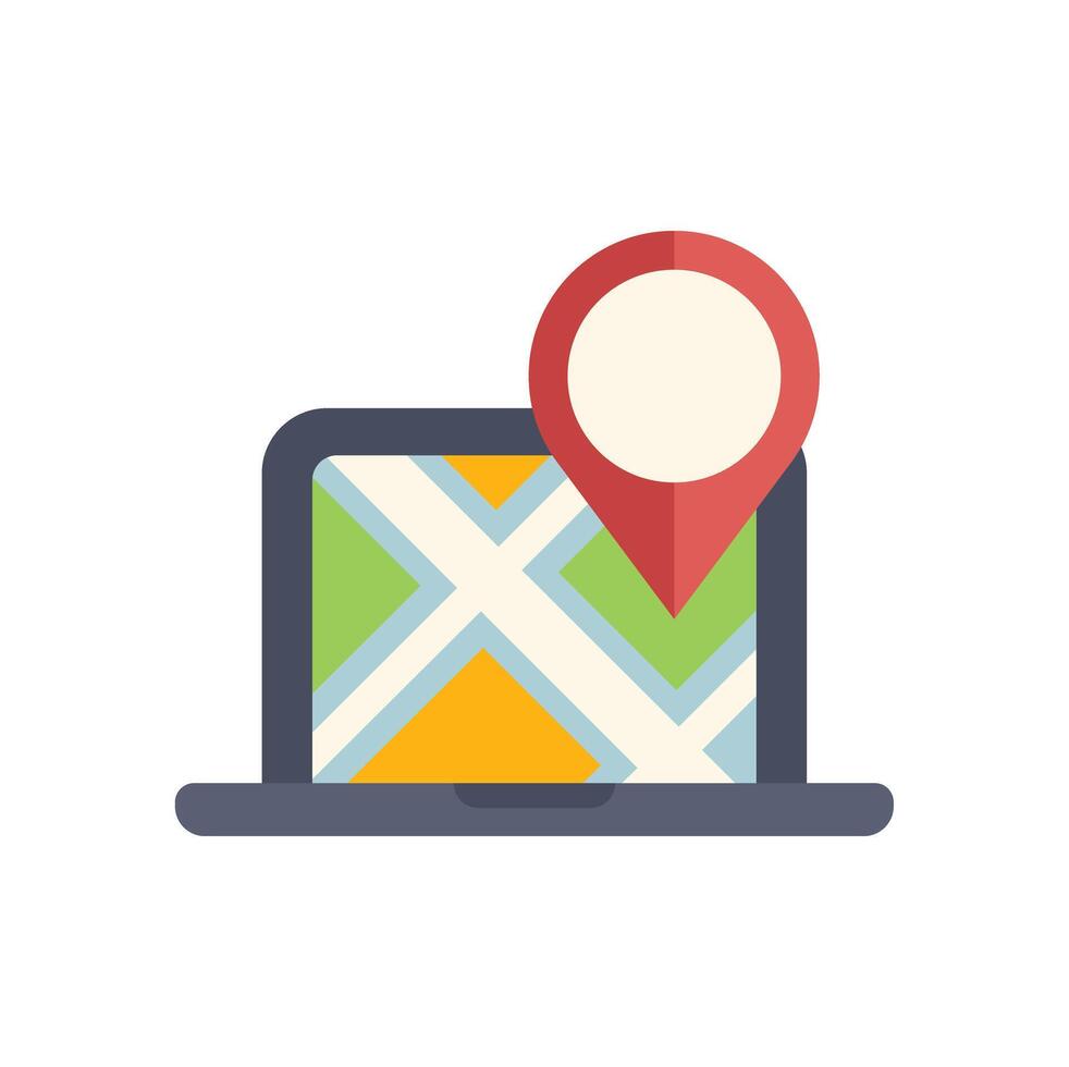 Laptop showing location tracking with map and pin vector