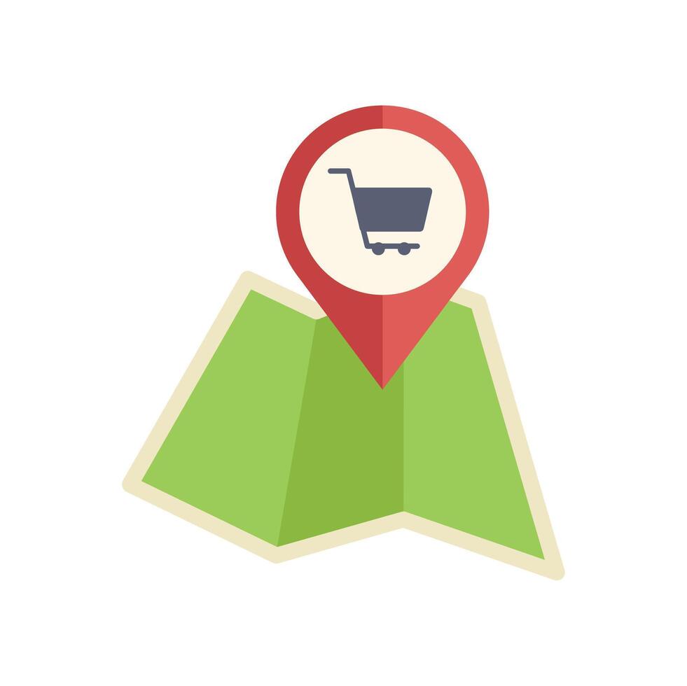 Shopping cart icon pinpointing location on map vector