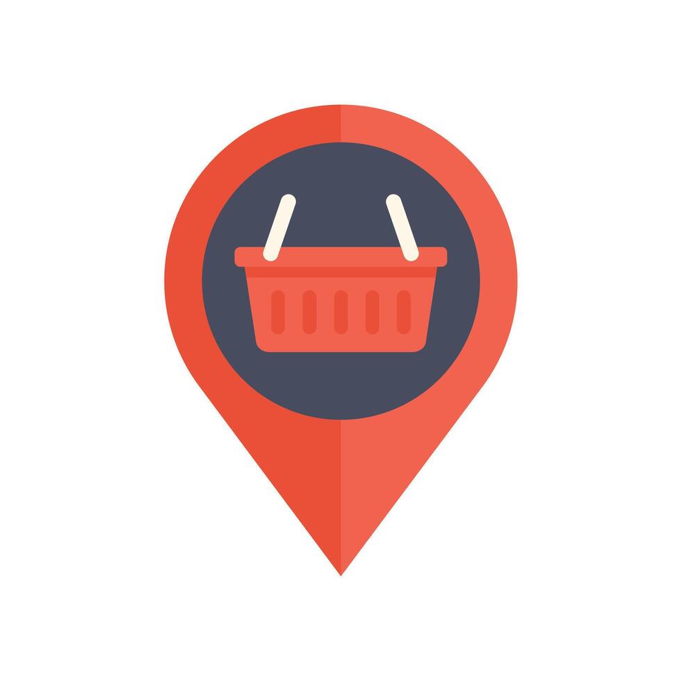 Location pin pointing to online shopping basket icon vector