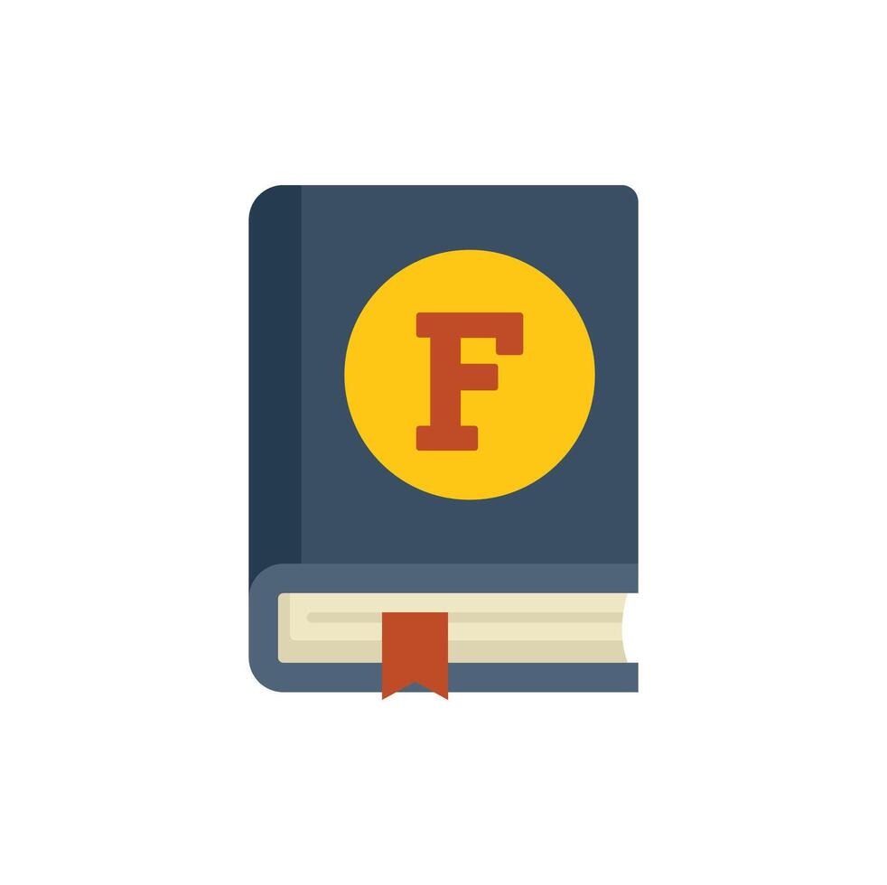Blue book cover with bookmark ribbon and letter f icon vector
