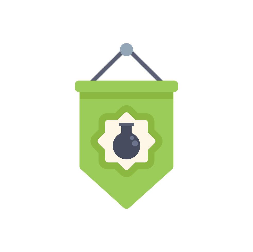 Green islamic flag with lab flask hanging showing science and islam vector