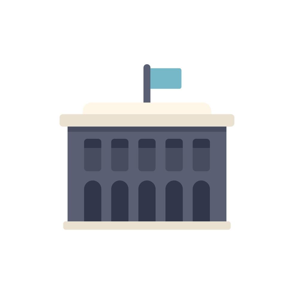 Government building facade with flag waving on top vector