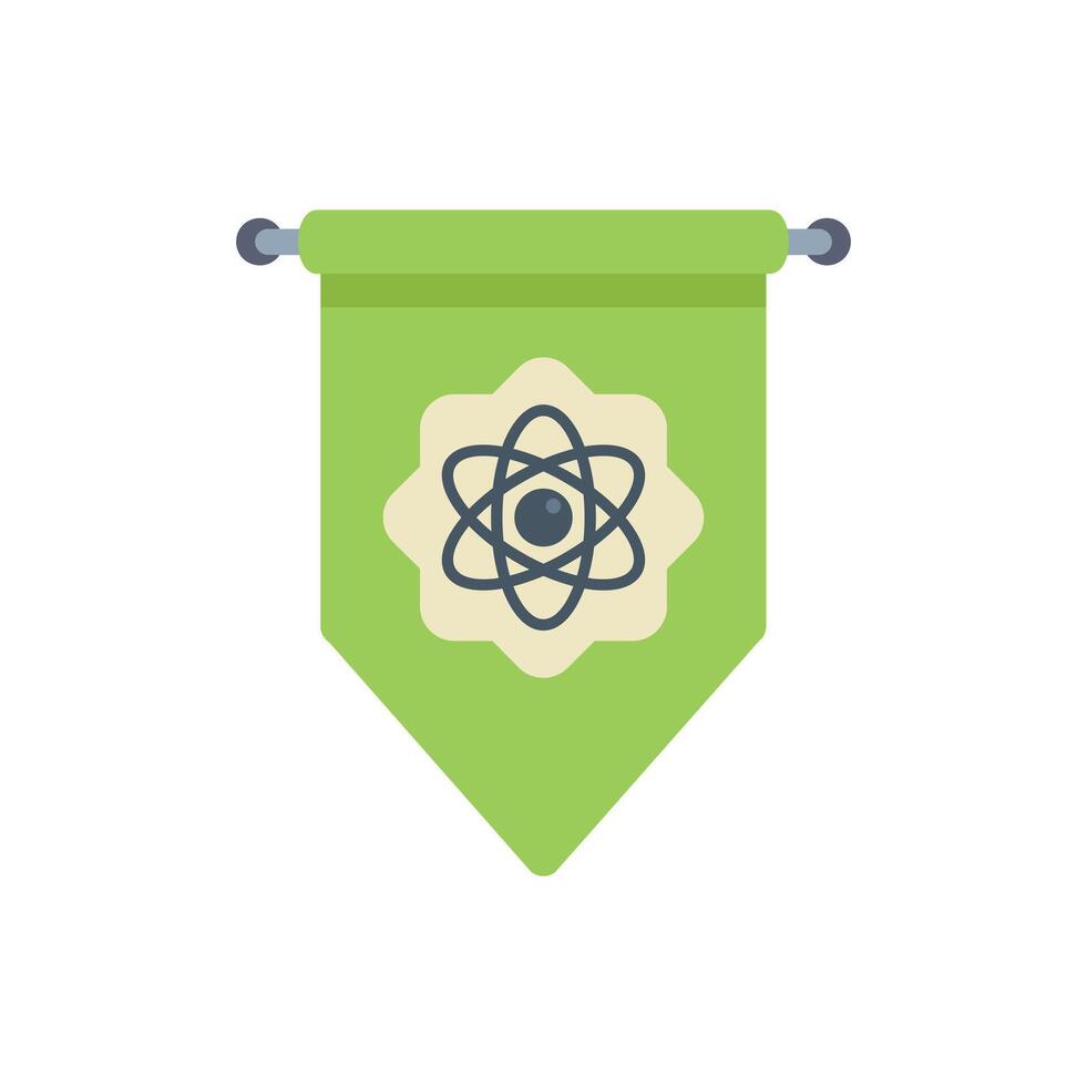 Green pennant featuring an atom symbol design vector