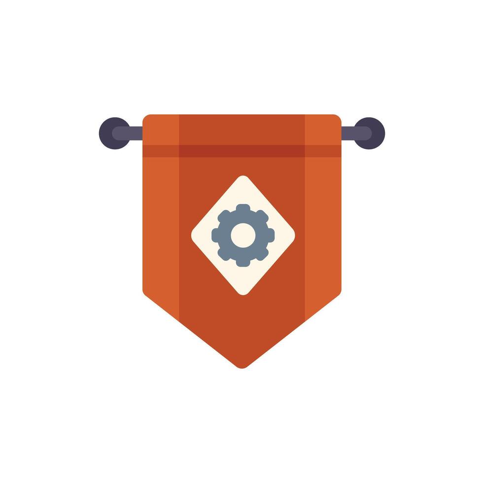 Red pennant featuring a gear icon for engineering and industry vector
