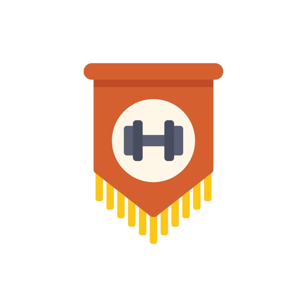 Red gym fitness banner with dumbbell icon and fringes vector