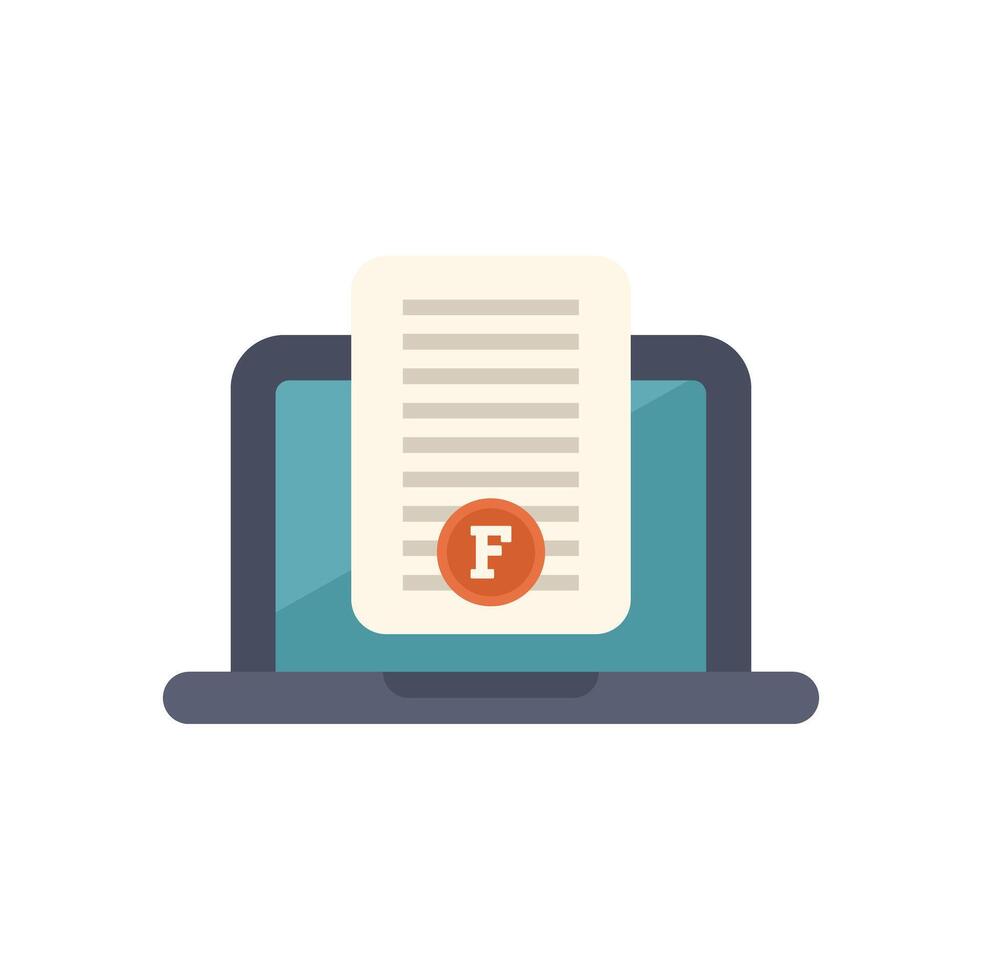 Laptop displaying failed test result with f grade vector