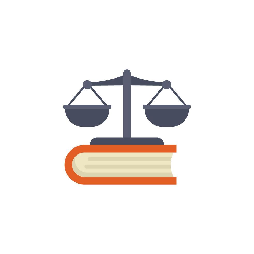 Scales of justice balancing on top of law book icon vector