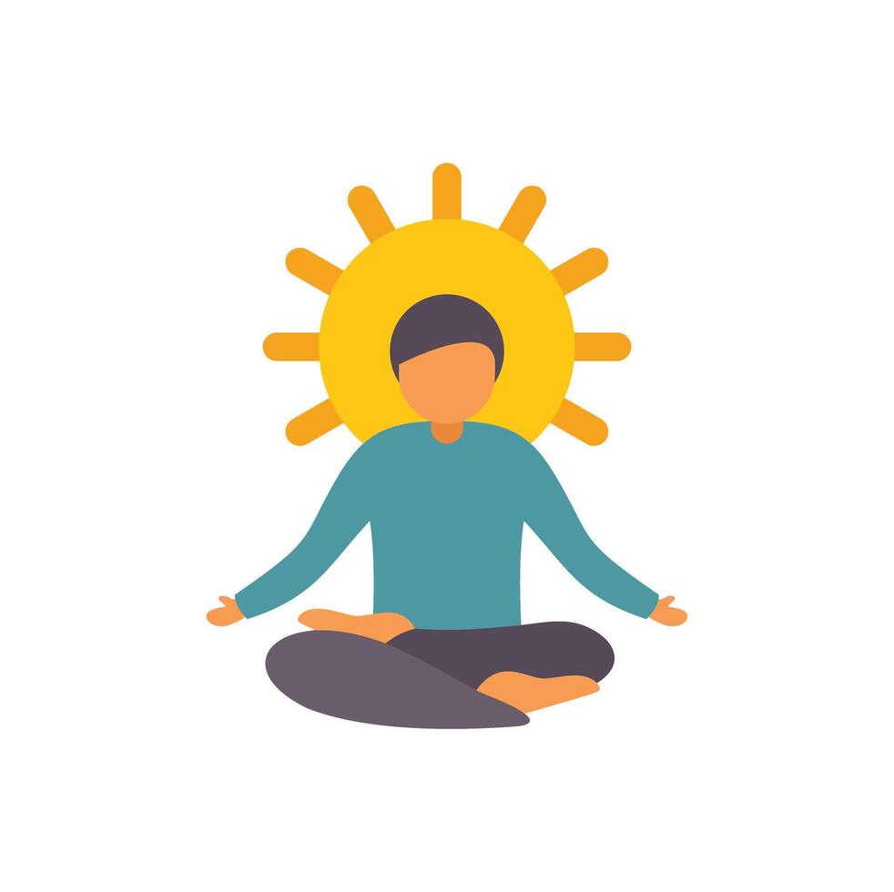Man meditating with sun above head practicing yoga and mindfulness vector