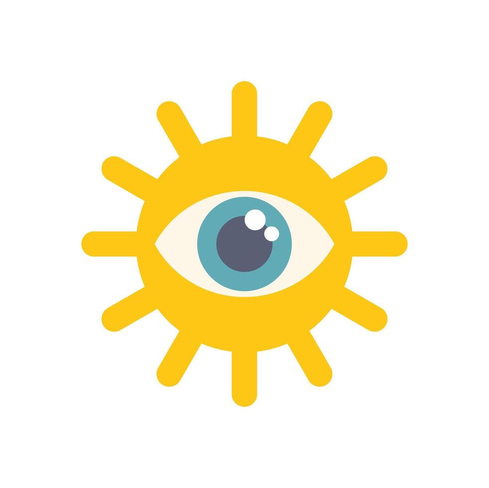 Eye watching surrounded by sun rays simple graphic vector