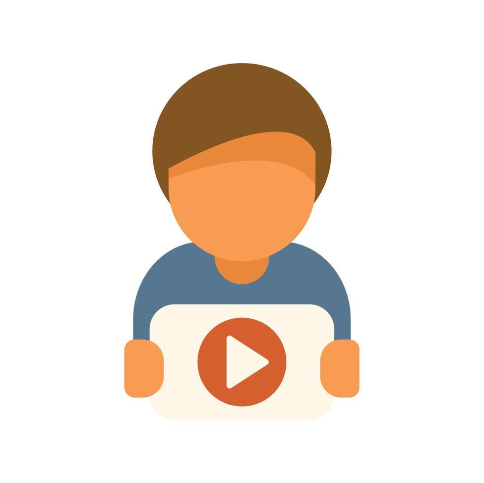 Young man holding a play button sign in his hands vector